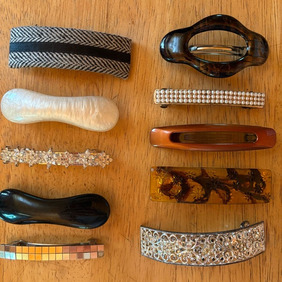 Accessories - Vintage Hair Clip Set - Black, White, Brown, Gold